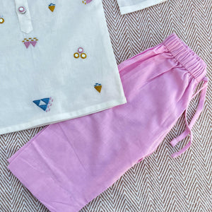 Bhaakur Organic Cotton Mirror Work Kurta Set | The Mom Store - 0-6Months Kurta Pyjama Set
