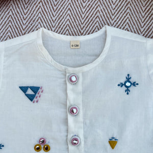 Bhaakur Organic Cotton Mirror Work Kurta Set | The Mom Store - 0-6Months Kurta Pyjama Set