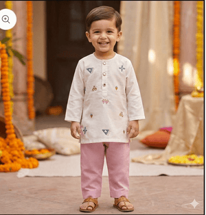 Bhaakur Organic Cotton Mirror Work Kurta Set | The Mom Store - 0-6Months Kurta Pyjama Set
