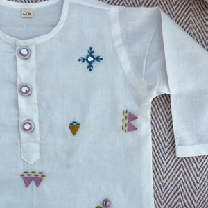Bhaakur Organic Cotton Mirror Work Kurta Set | The Mom Store - 0-6Months Kurta Pyjama Set