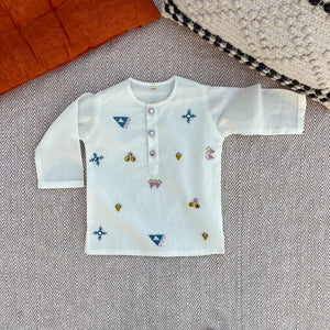 Bhaakur Organic Cotton Mirror Work Kurta Set | The Mom Store - 0-6Months Kurta Pyjama Set