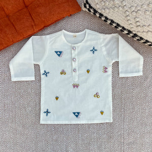 Bhaakur Organic Cotton Mirror Work Kurta Set | The Mom Store - 0-6Months Kurta Pyjama Set