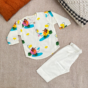 Bhaakur Organic Cotton Unisex Goddess Saraswati Kurta Set | The Mom Store - 0-6Months Kurta Pyjama Set