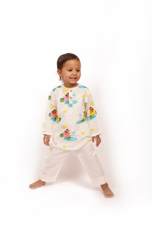 Bhaakur Organic Cotton Unisex Goddess Saraswati Kurta Set | The Mom Store - 0-6Months Kurta Pyjama Set