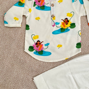 Bhaakur Organic Cotton Unisex Goddess Saraswati Kurta Set | The Mom Store - 0-6Months Kurta Pyjama Set
