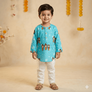 Bhaakur Organic Cotton Unisex 'Lord Ram' Kurta Set | The Mom Store - 0-6Months Kurta Pyjama Set