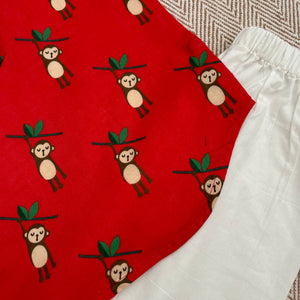 Bhaakur Organic Cotton Unisex Monkey Kurta Set | The Mom Store - 0-6Months Kurta Pyjama Set