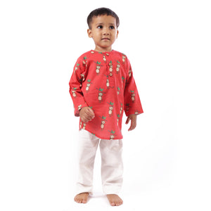 Bhaakur Organic Cotton Unisex Monkey Kurta Set | The Mom Store - 0-6Months Kurta Pyjama Set