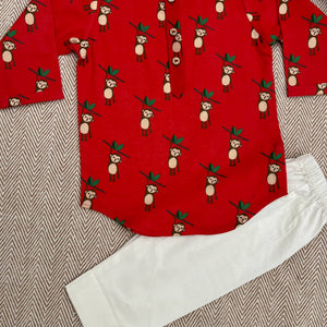 Bhaakur Organic Cotton Unisex Monkey Kurta Set | The Mom Store - 0-6Months Kurta Pyjama Set