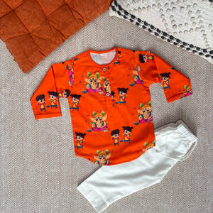Bhaakur Organic Cotton Unisex 'My Friend Ganesha' Kurta Set | The Mom Store - 0-6Months Kurta Pyjama Set