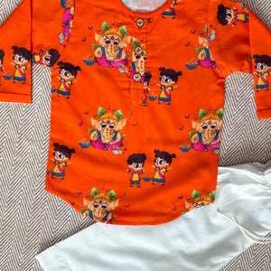 Bhaakur Organic Cotton Unisex 'My Friend Ganesha' Kurta Set | The Mom Store - 0-6Months Kurta Pyjama Set