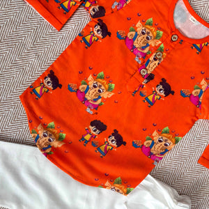 Bhaakur Organic Cotton Unisex 'My Friend Ganesha' Kurta Set | The Mom Store - 0-6Months Kurta Pyjama Set