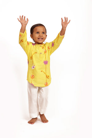 Bhaakur Organic Cotton Unisex Veena and Lotus Kurta Set | The Mom Store - 0-6Months Kurta Pyjama Set