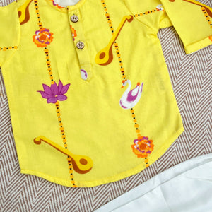 Bhaakur Organic Cotton Unisex Veena and Lotus Kurta Set | The Mom Store - 0-6Months Kurta Pyjama Set