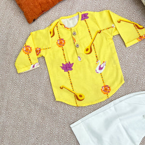 Bhaakur Organic Cotton Unisex Veena and Lotus Kurta Set | The Mom Store - 0-6Months Kurta Pyjama Set