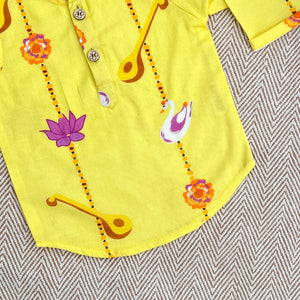 Bhaakur Organic Cotton Unisex Veena and Lotus Kurta Set | The Mom Store - 0-6Months Kurta Pyjama Set