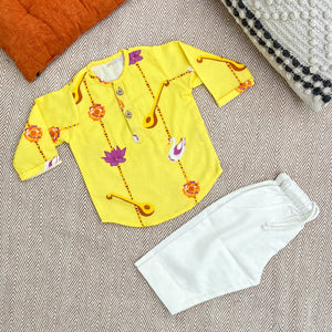 Bhaakur Organic Cotton Unisex Veena and Lotus Kurta Set | The Mom Store - 0-6Months Kurta Pyjama Set