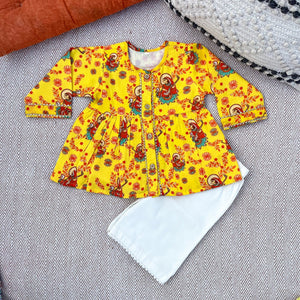Bhaakur Organic Cotton 'Vidhya Dehi Saraswati' Kurta Set for Girls | The Mom Store - 0-6Months Kurta Pyjama Set
