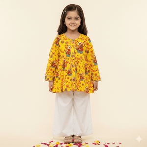 Bhaakur Organic Cotton 'Vidhya Dehi Saraswati' Kurta Set for Girls | The Mom Store - 0-6Months Kurta Pyjama Set