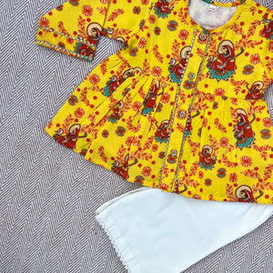 Bhaakur Organic Cotton 'Vidhya Dehi Saraswati' Kurta Set for Girls | The Mom Store - 0-6Months Kurta Pyjama Set