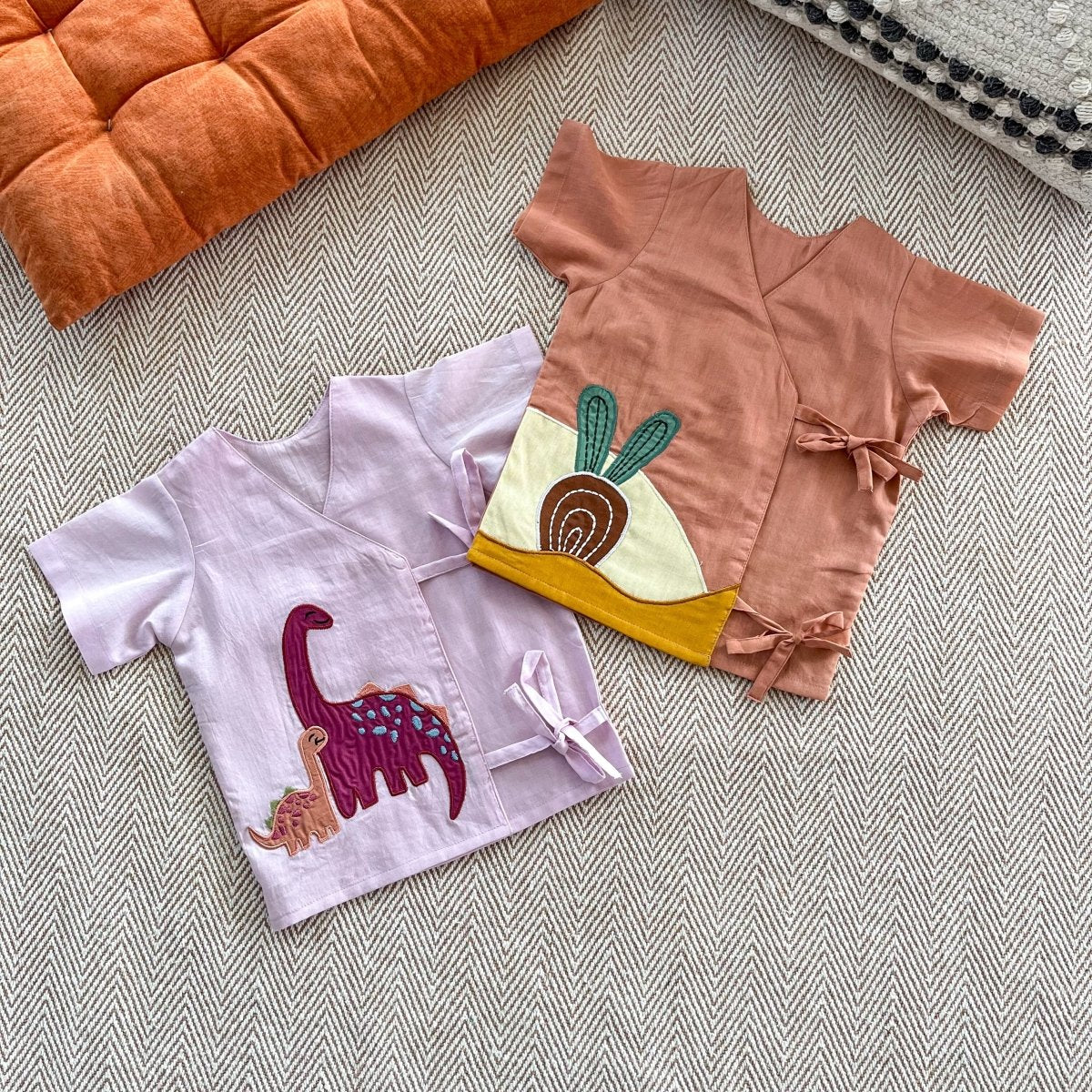Bhaakur Set of two Voile Jhablas Dino and Beetroot - SET-LS-DI-BEET-0-3M