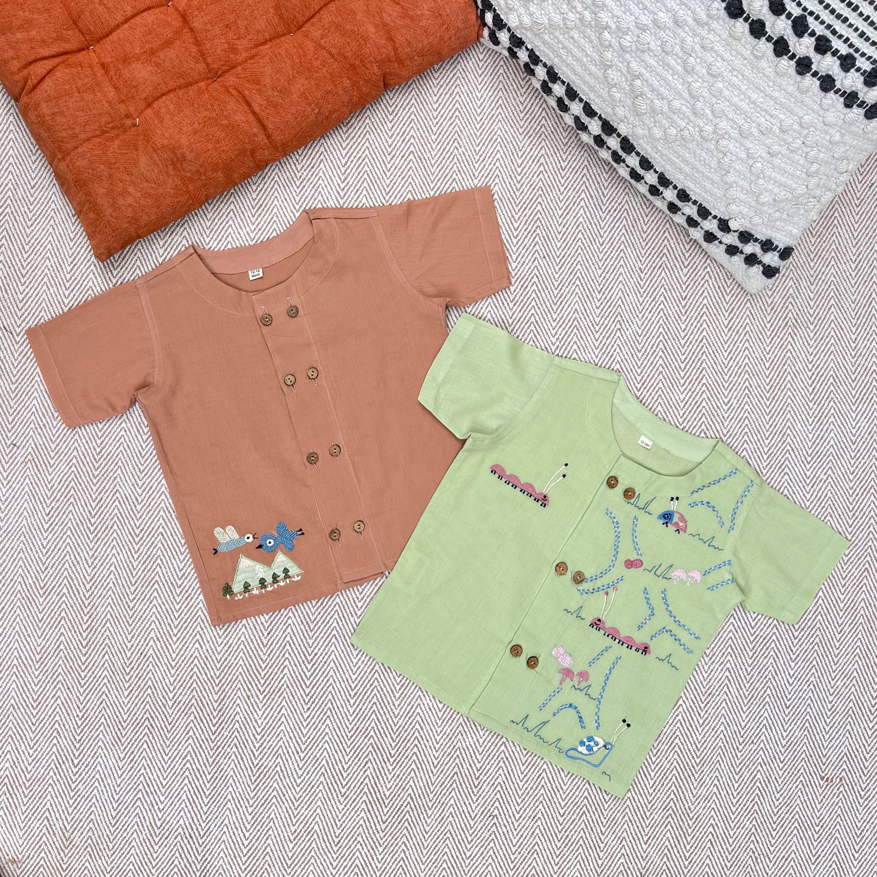 Bhaakur Set of two voile jhablas - Grasshopper and Birds in the Sky - SET - GS - GRASS - BIRD - 0 - 3M