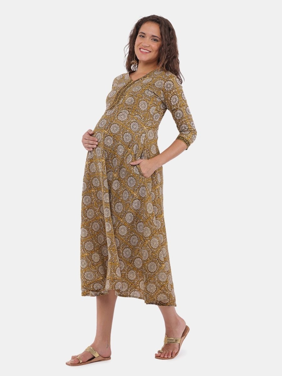Bhumi Floral Print Maternity and Nursing Kurti Dress - DRS-MSYFVG-S