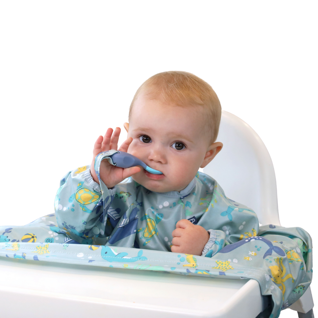 Bibado Long-Sleeve Coverall Weaning Bib Oceans of Fun Dark Blue