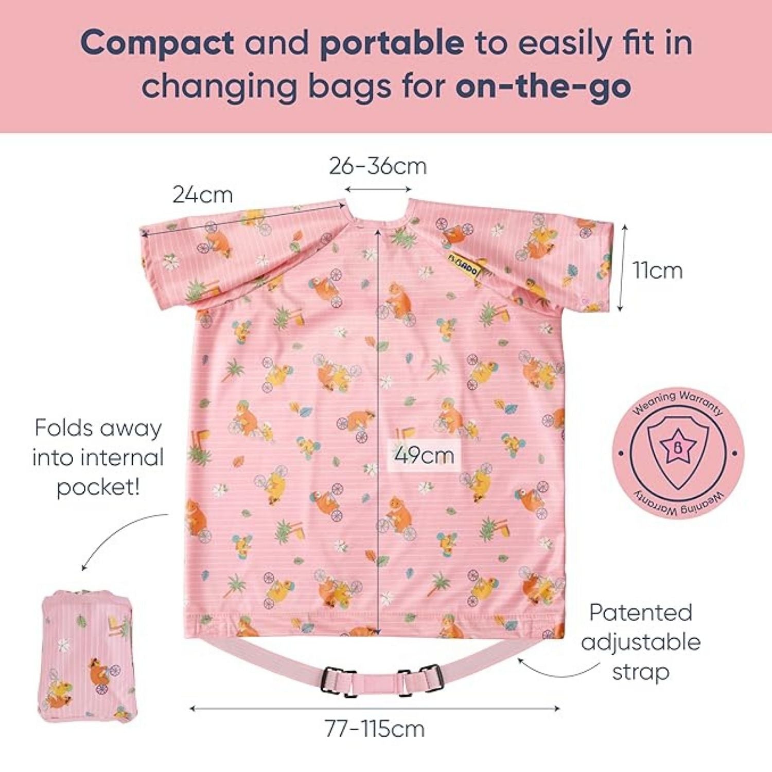 Bibado Short-Sleeve Coverall Weaning Bib Teddy Bear Pink