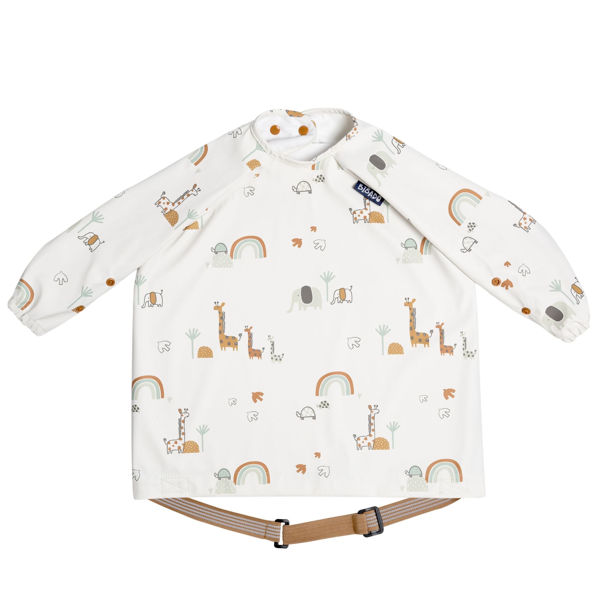 BiBaDo Stain & Water Proof Long Sleeve Coverall Shirt Weaning Bib Serengeti Spaghetti Print- White - For Infants