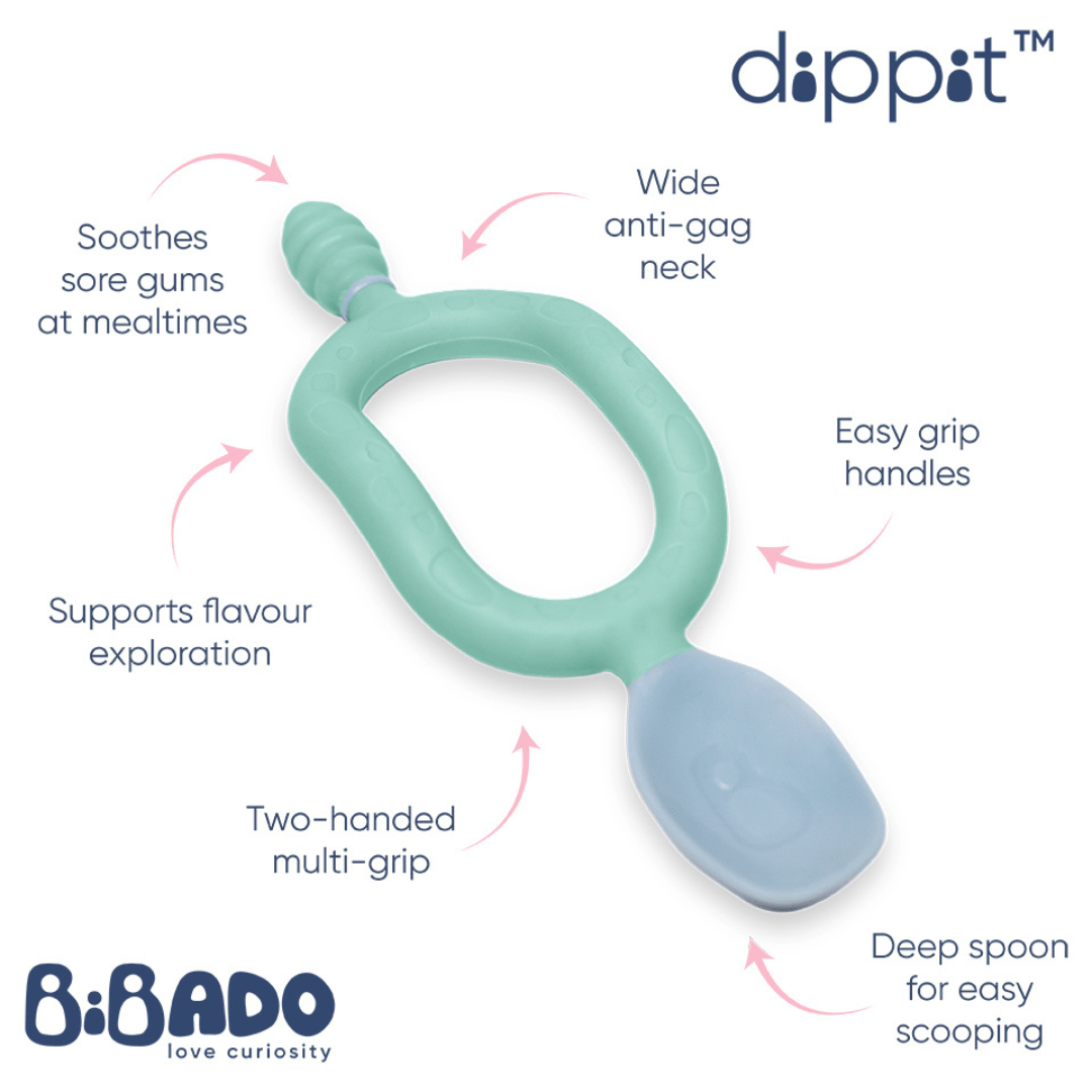 Bibado Dippit™ Multi stage Baby Weaning Spoon and Dipper Green & Grey - Pack of 2 - BIB046
