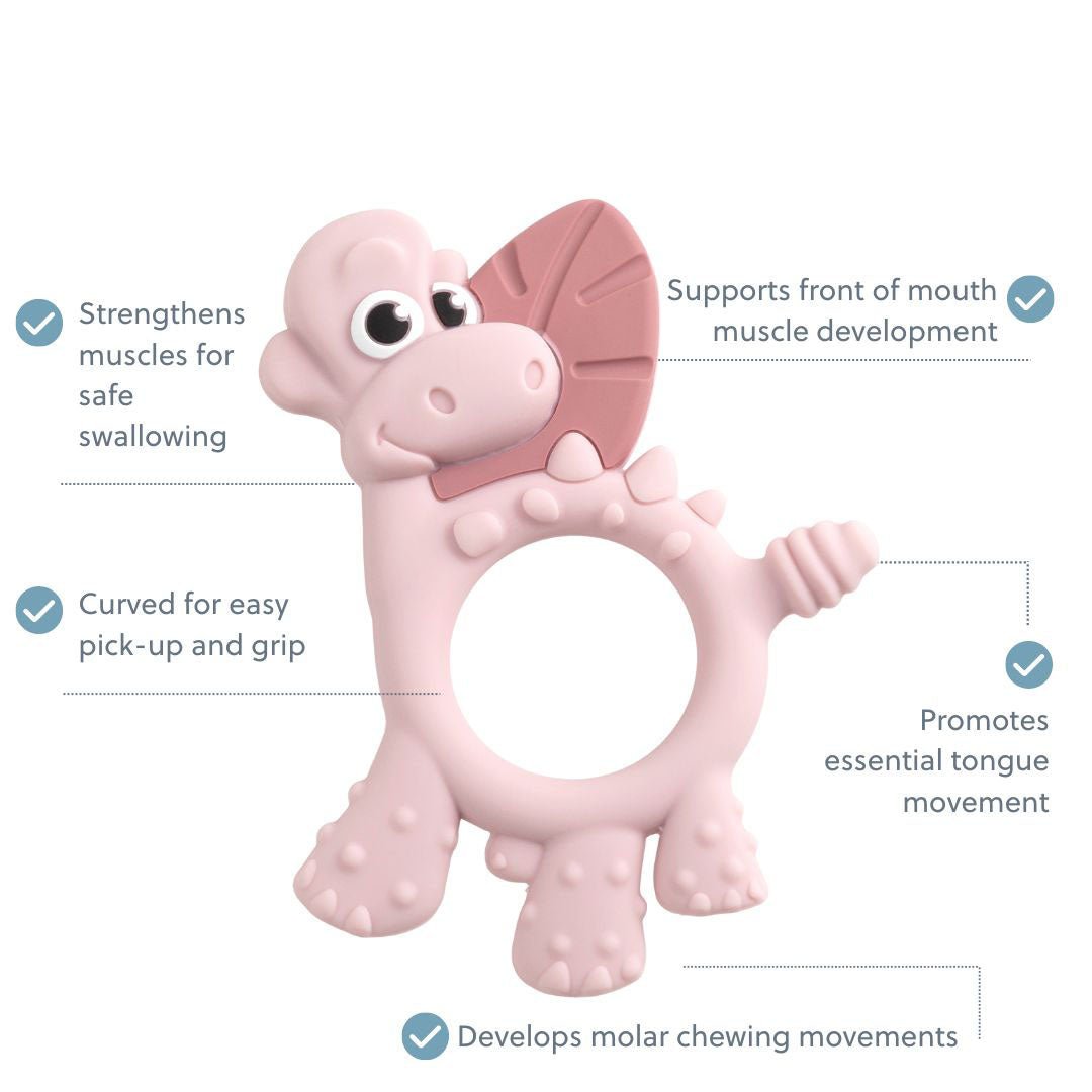BiBaDo Dotty the Dinosaur - Silicone Multi Sensory Teether - Blush - 3m+ - BIB401