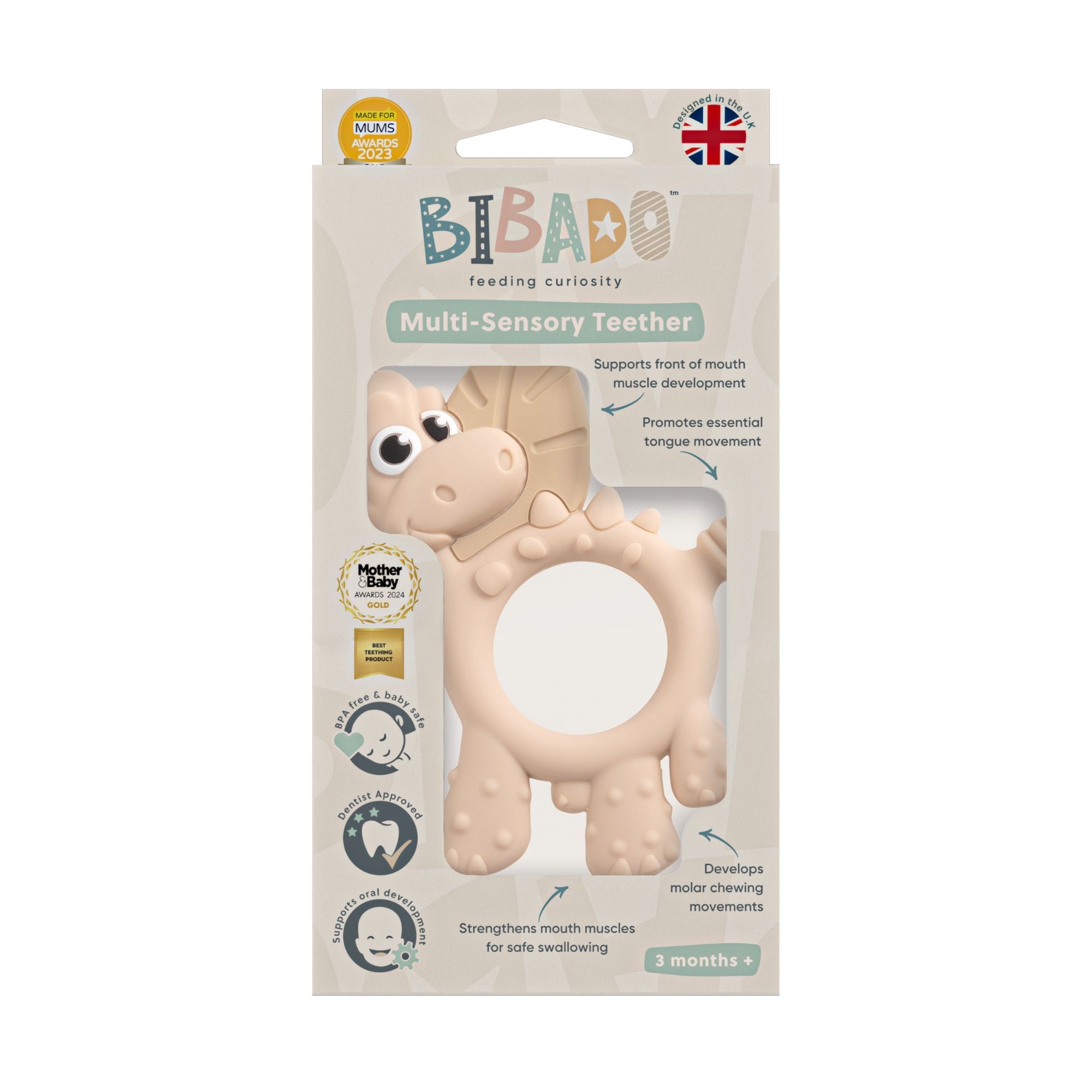 BiBaDo Dotty the Dinosaur - Silicone Multi Sensory Teether - Fawn - 3m+ - BIB402