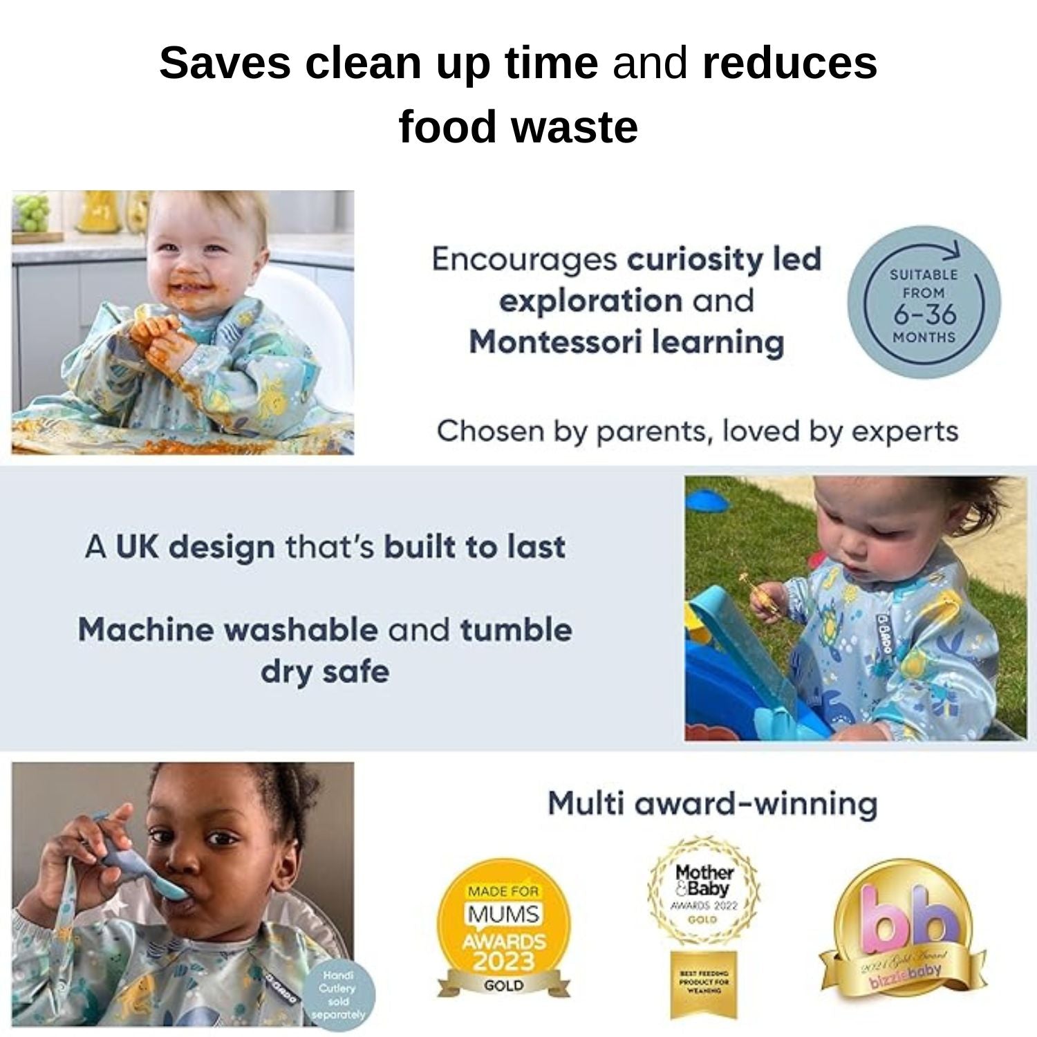 Bibado Long Sleeve Coverall Weaning Bib Arctic Amigos - BIB102