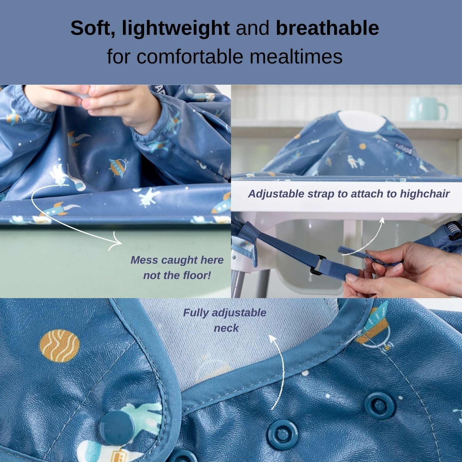 Bibado Long Sleeve Coverall Weaning Bib Astro Adventure - BIB104