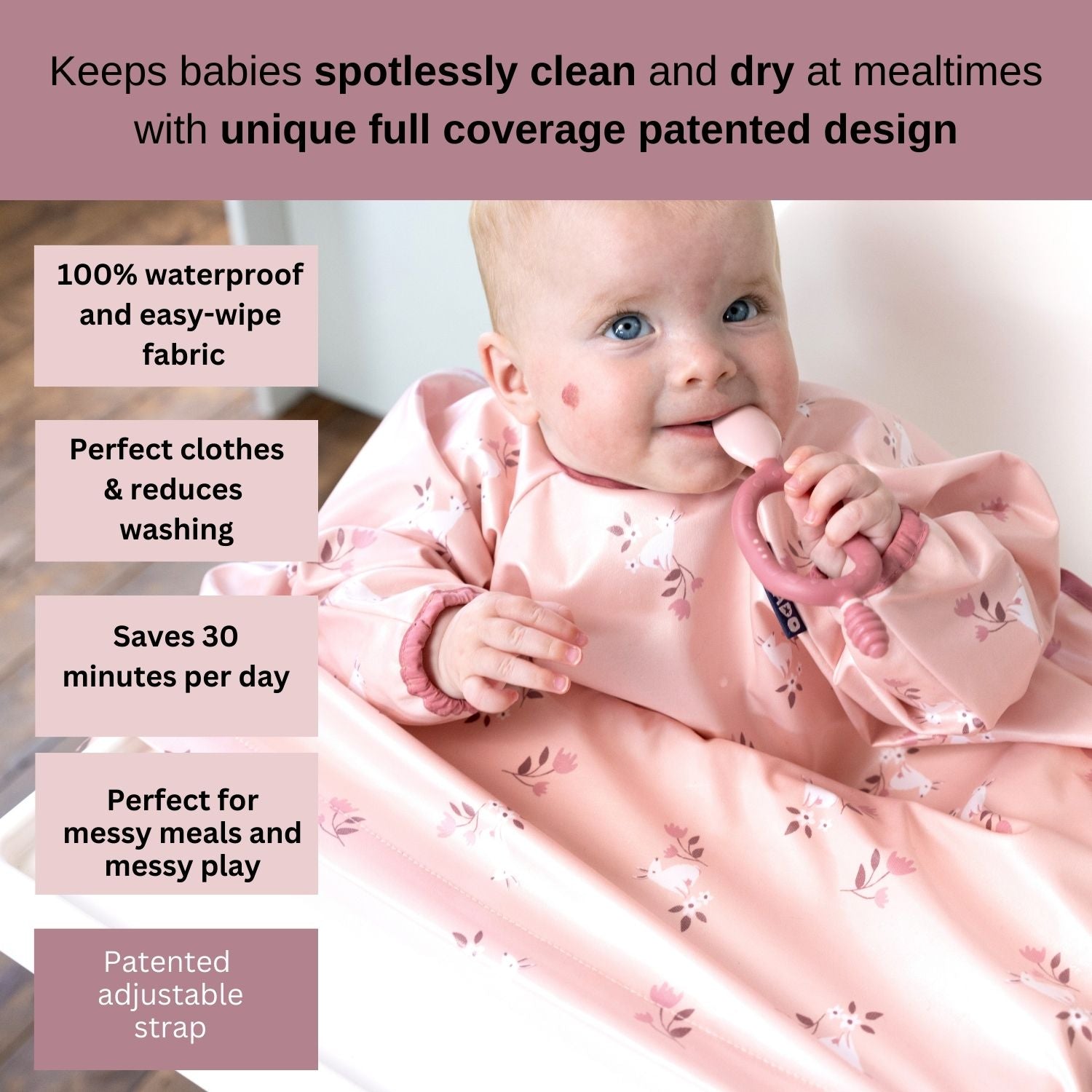 Bibado Long Sleeve Coverall Weaning Bib Curious Cottontails - BIB106