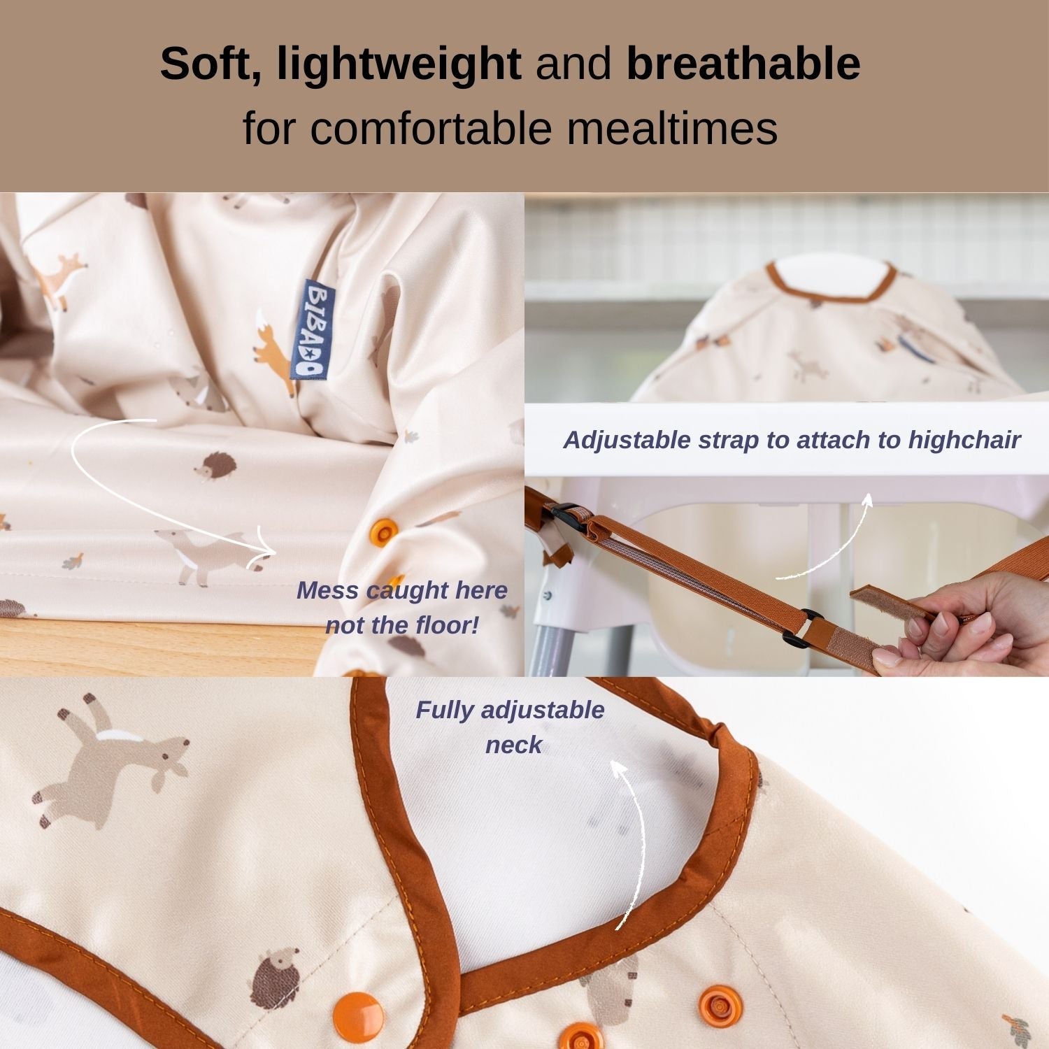 Bibado Long Sleeve Coverall Weaning Bib Forest Friends - BIB103