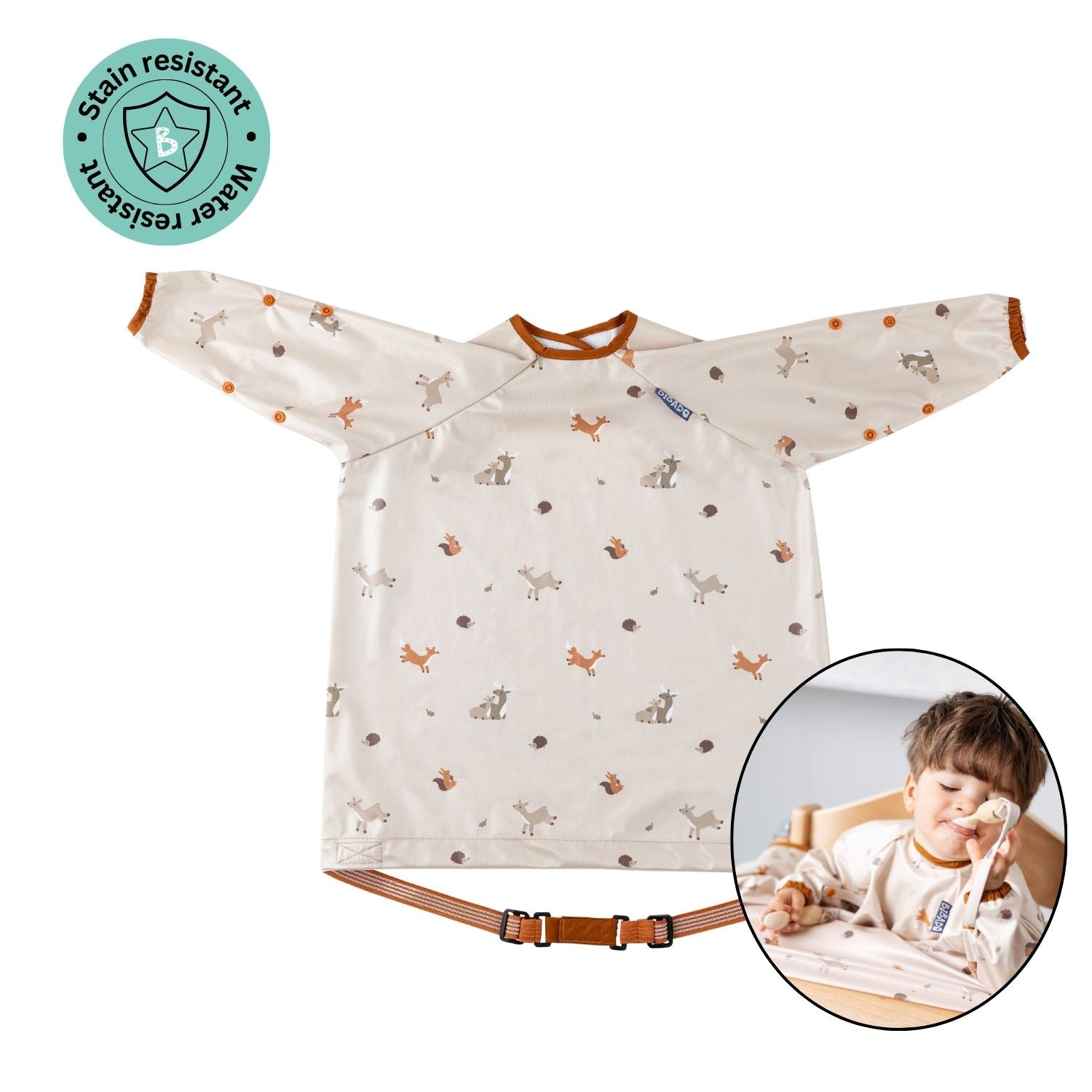 Bibado Long Sleeve Coverall Weaning Bib Forest Friends - BIB103