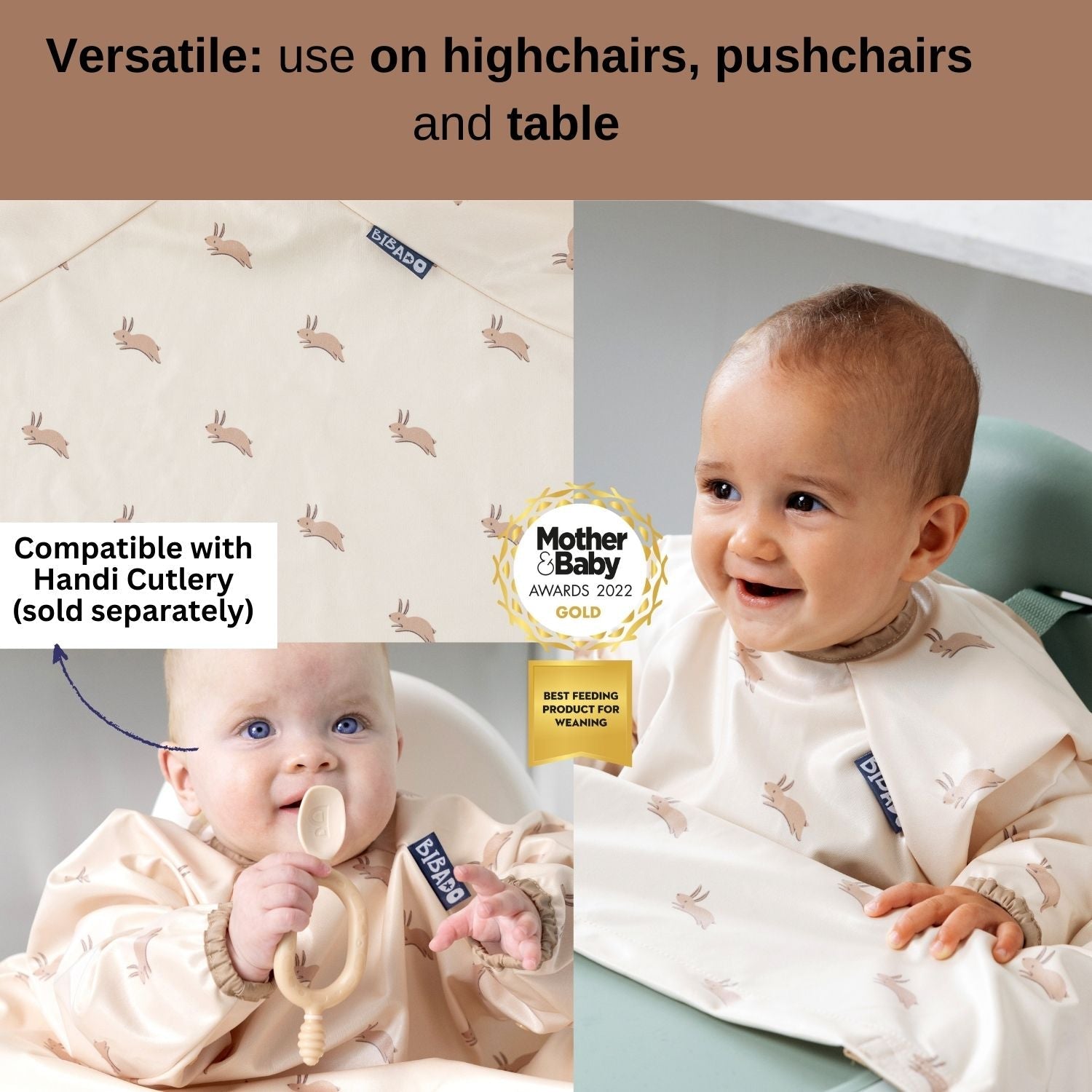 Bibado Long Sleeve Coverall Weaning Bib Happy Hares - BIB107