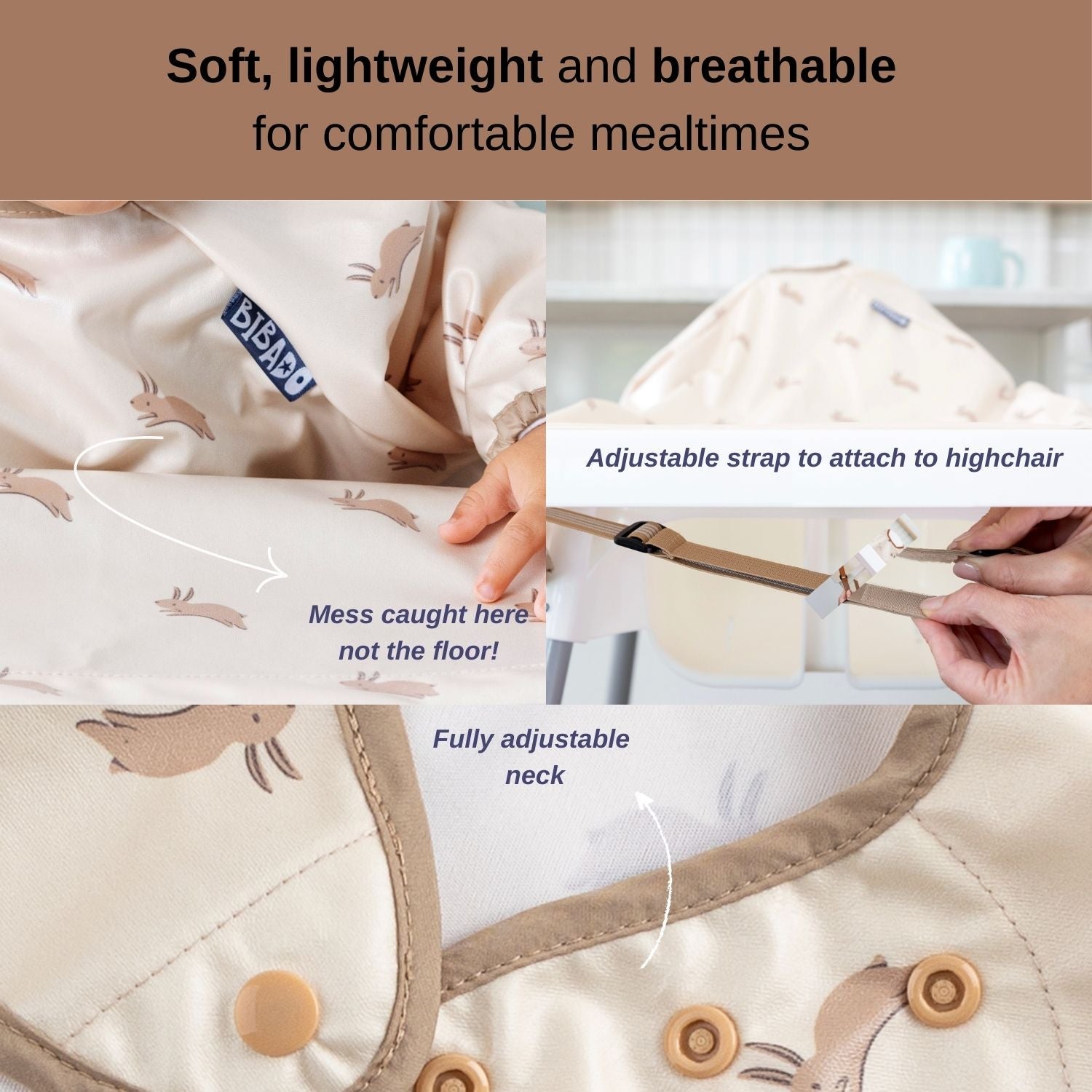 Bibado Long Sleeve Coverall Weaning Bib Happy Hares - BIB107