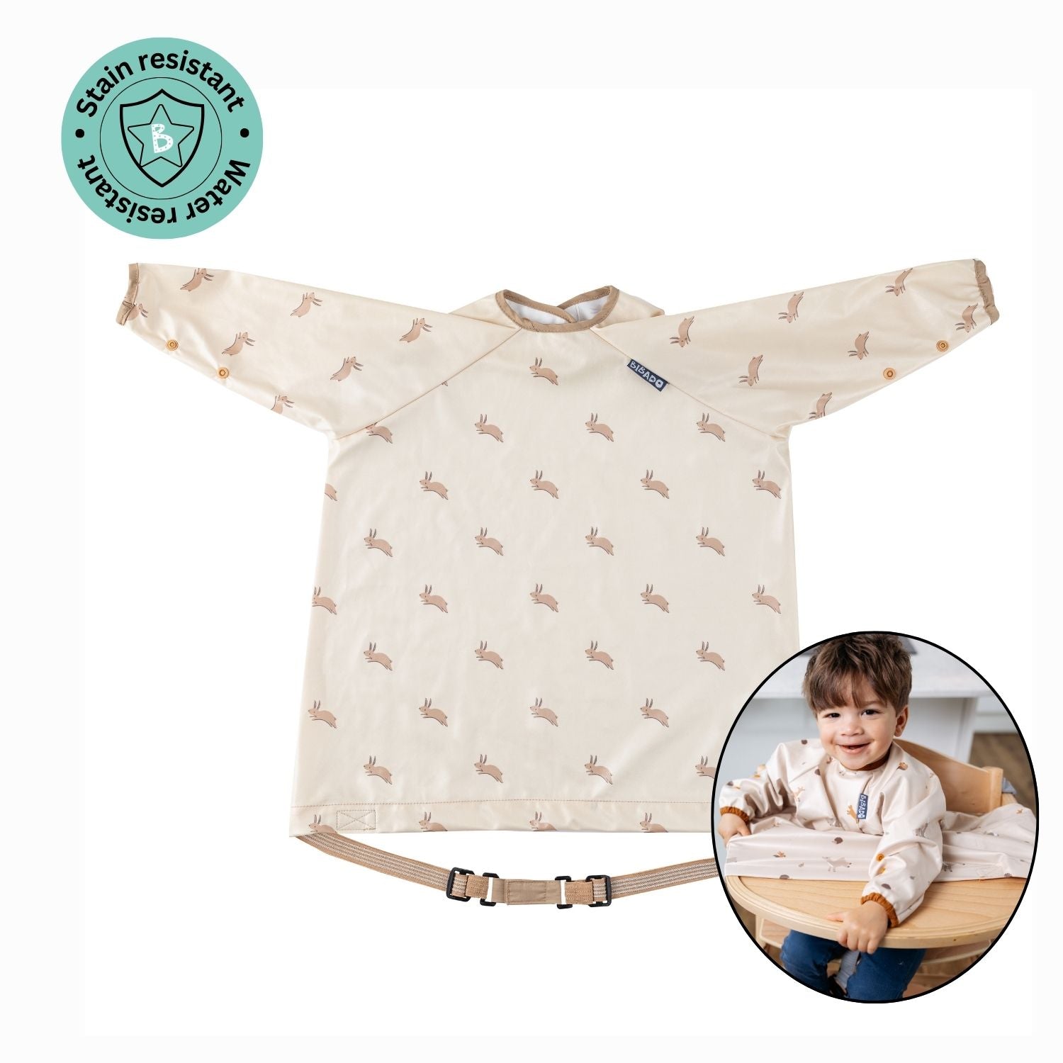 Bibado Long Sleeve Coverall Weaning Bib Happy Hares - BIB107