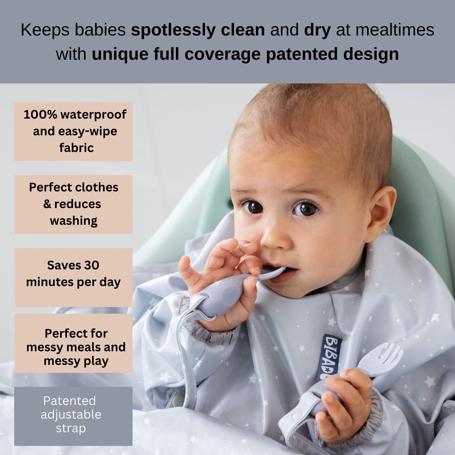 Bibado Long Sleeve Coverall Weaning Bib SuperStars - BIB105