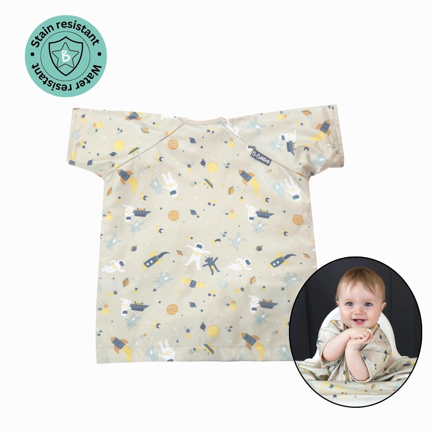 Bibado Short Sleeve Coverall Weaning Bib - Cosmic Companions - BIB048