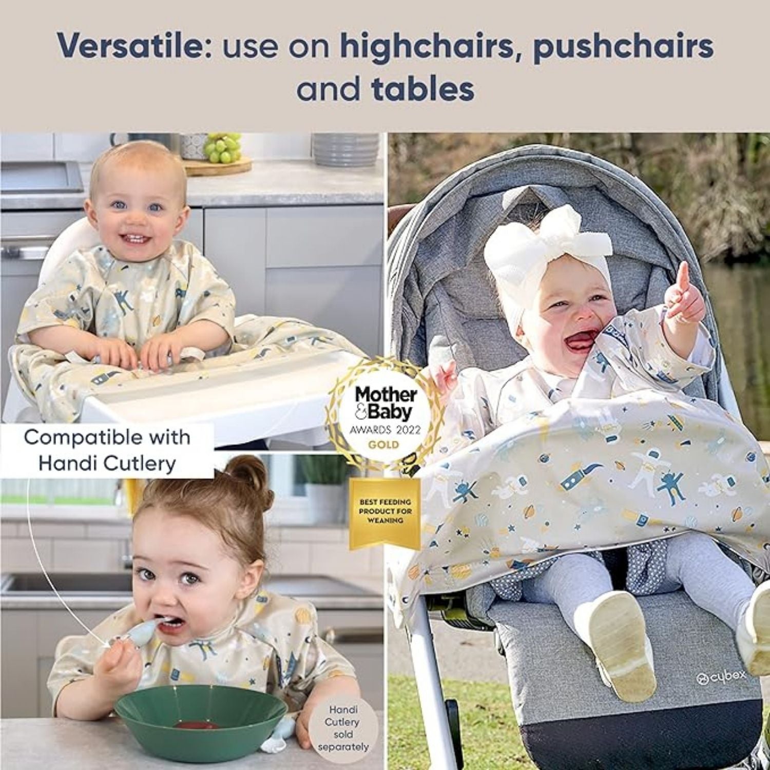 Bibado Short Sleeve Coverall Weaning Bib - Cosmic Companions - BIB048