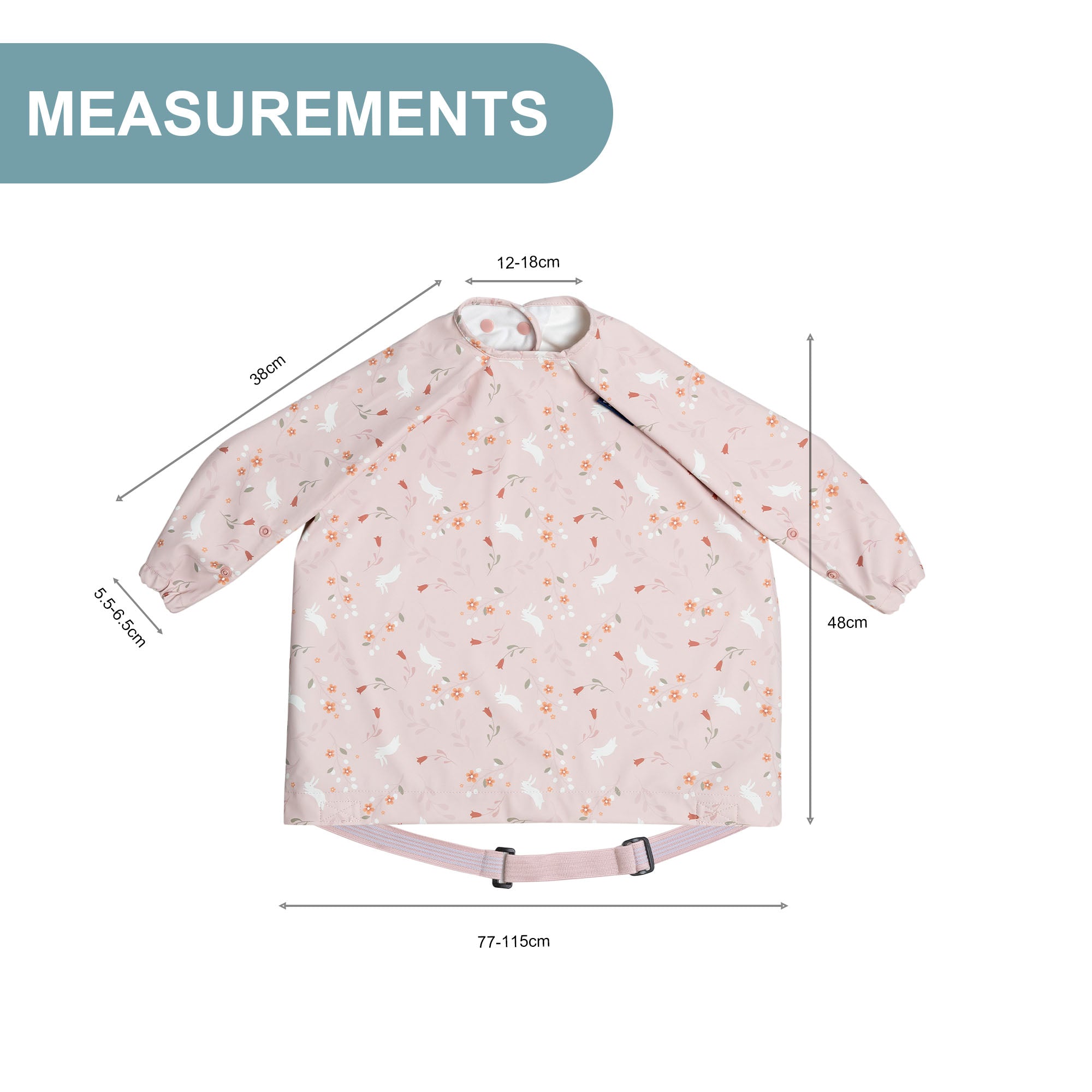 BiBaDo Stain & Water Proof Long Sleeve Coverall Shirt Weaning Bib Botanical Bunnies Print - Pink - BIB502R
