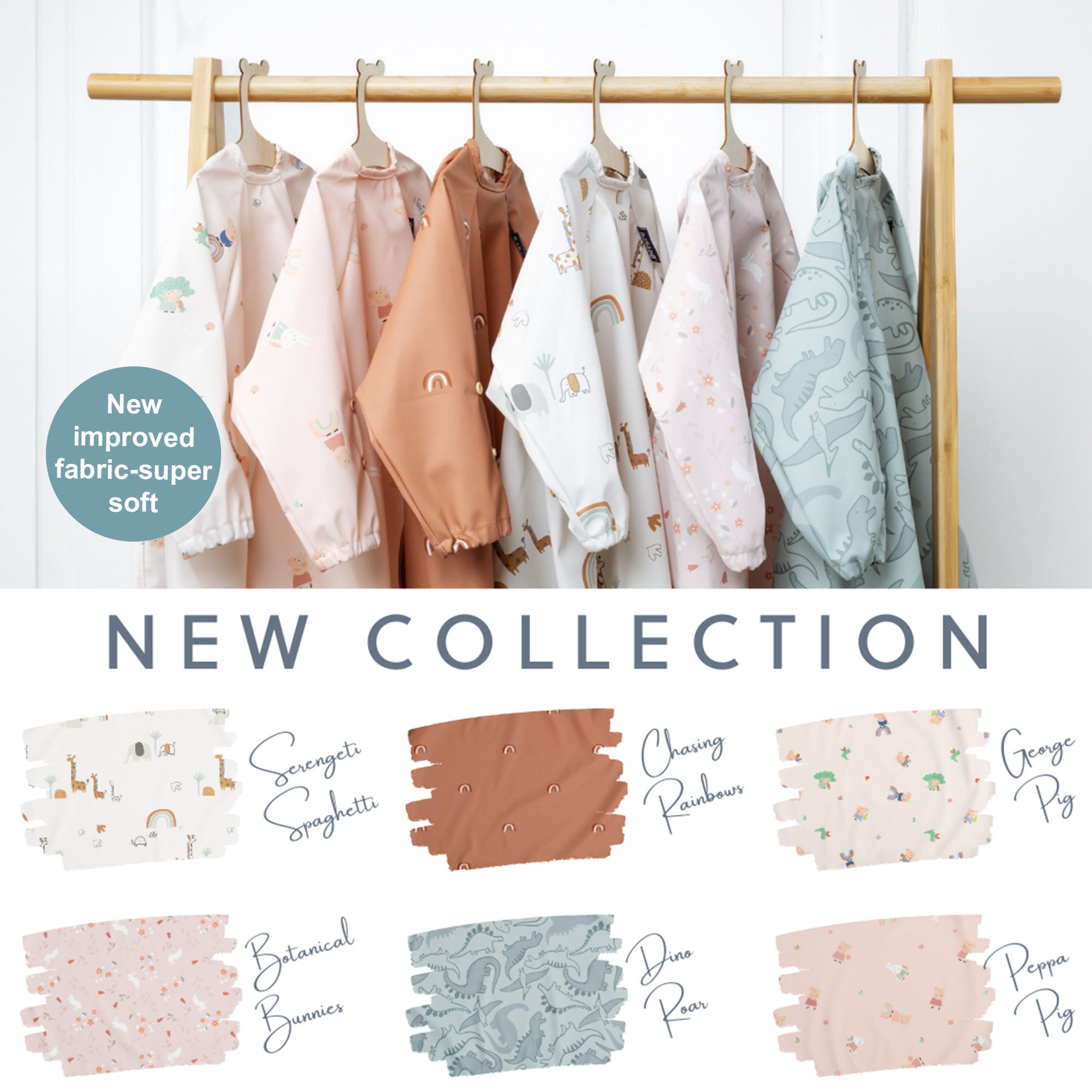 BiBaDo Stain & Water Proof Long Sleeve Coverall Shirt Weaning Bib Botanical Bunnies Print - Pink - BIB502R