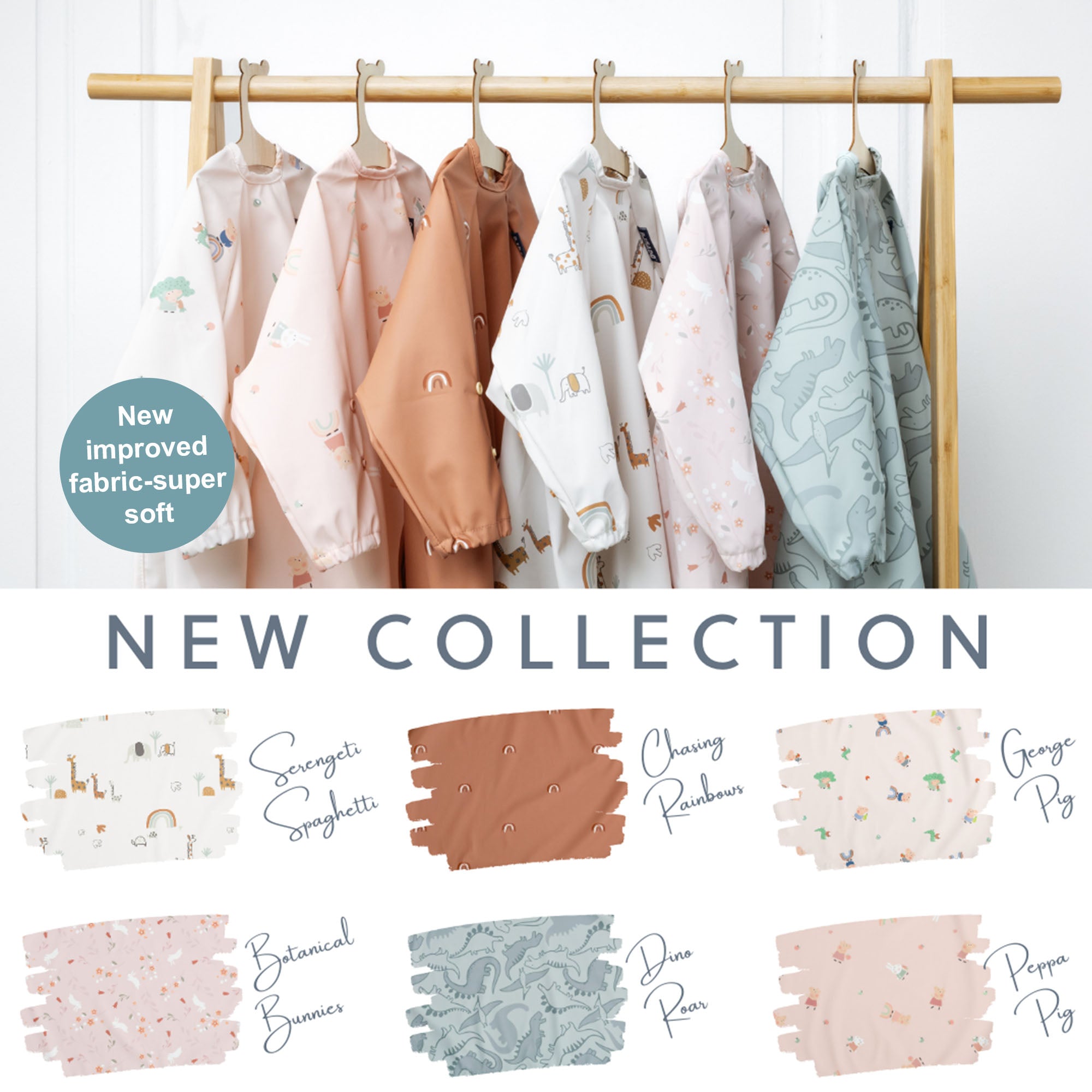 BiBaDo Stain & Water Proof Long Sleeve Coverall Shirt Weaning Bib Chasing Rainbows Print - Brown - For Infants - BIB503R