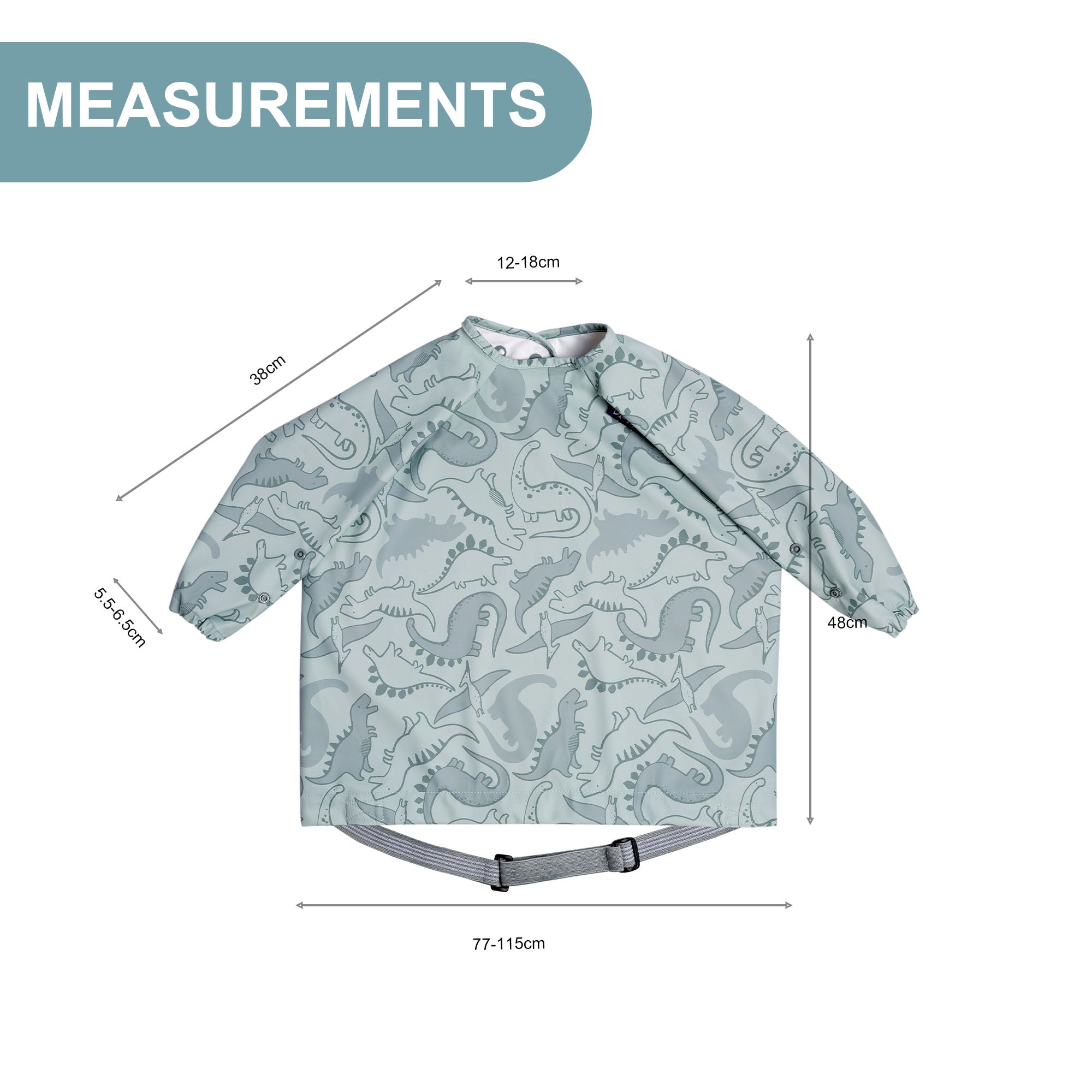BiBaDo Stain & Water Proof Long Sleeve Coverall Shirt Weaning Bib Dino Roar Print - Grey - For Infants - BIB501R