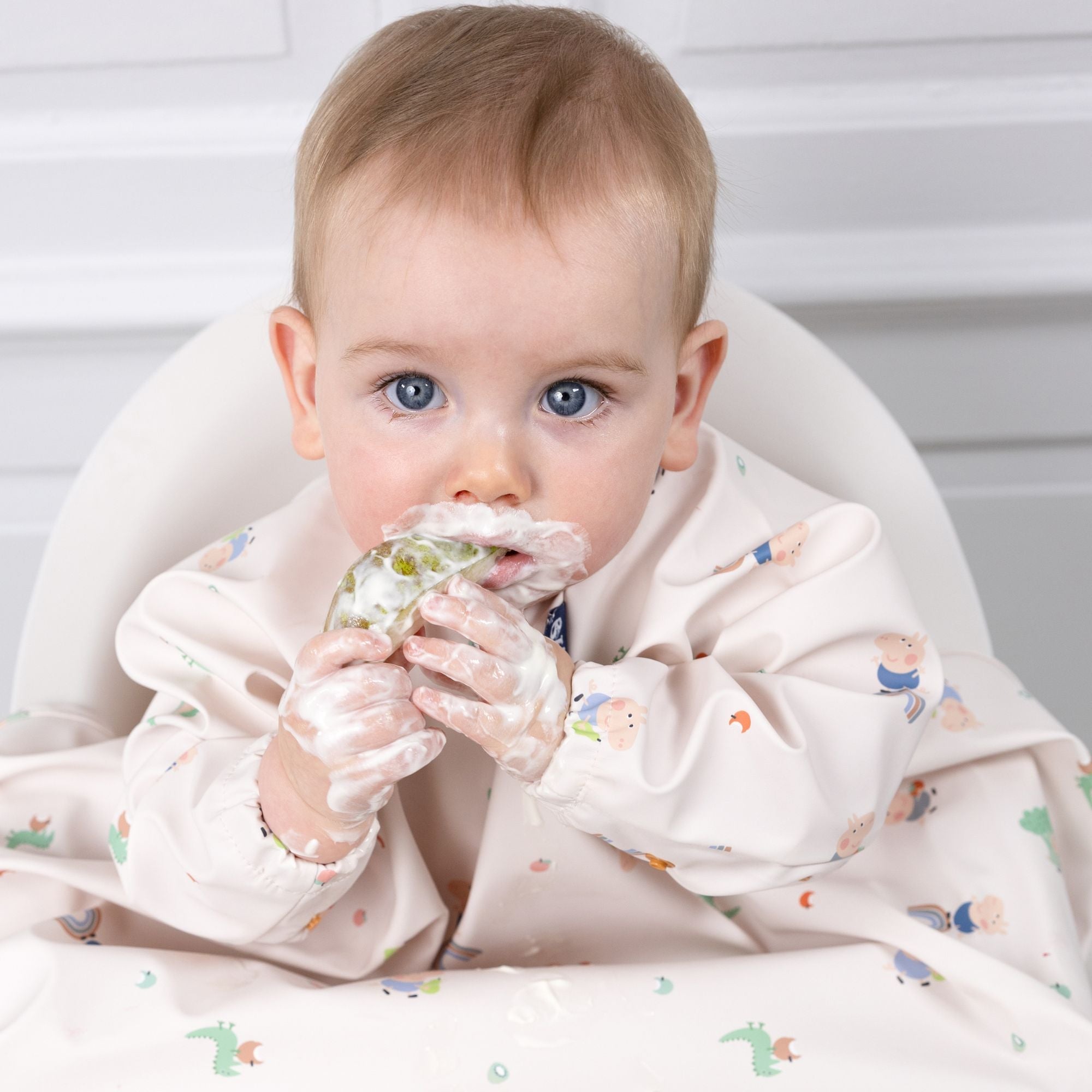 BiBaDo Stain & Water Proof Long Sleeve Coverall Shirt Weaning Bib George Pig Print - Beige - For Infants - BIB505R