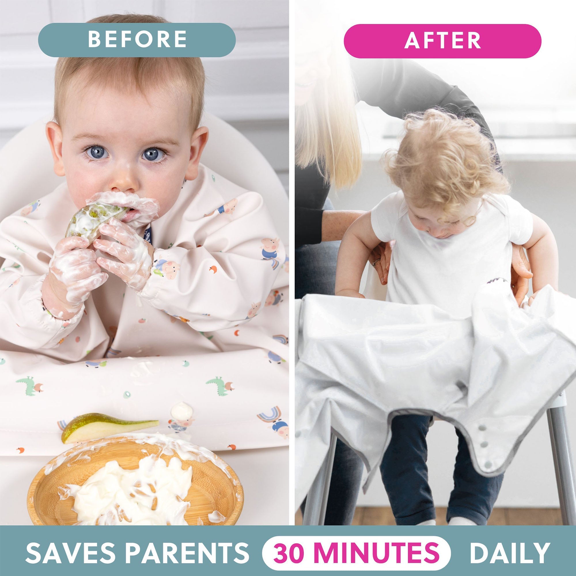 BiBaDo Stain & Water Proof Long Sleeve Coverall Shirt Weaning Bib George Pig Print - Beige - For Infants - BIB505R